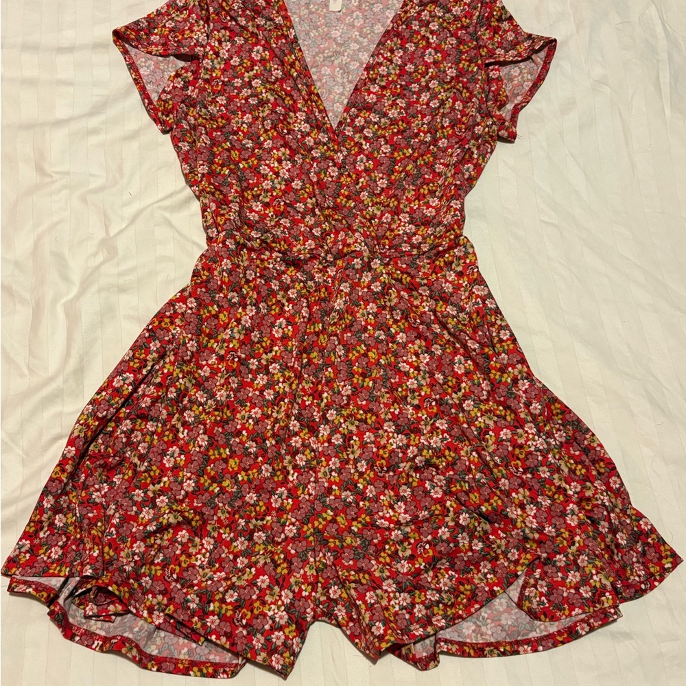 Floral Red Wrap romper